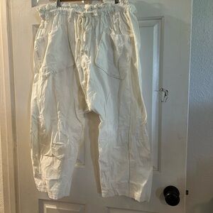 Free People Cream Drawstring Cargo Joggers